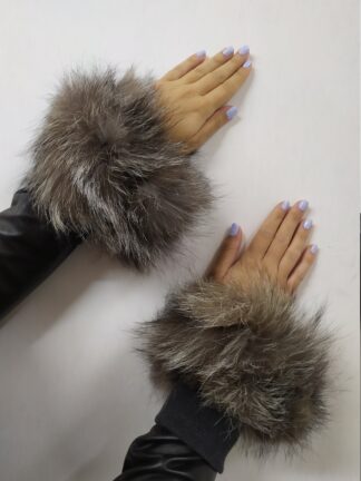 Real Fur Silver Fox cuffs with elastic on top/ Winter accessories