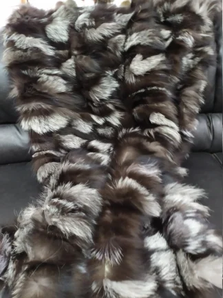 Real Fox fur blanket throw Silver color, Home warmer