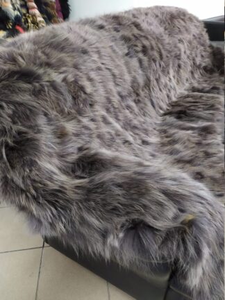 Real Coyote fur blanket throw Dark gray color, Home warmer