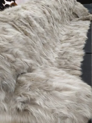 Real Finn Raccoon fur blanket throw light beige color, Home warmer
