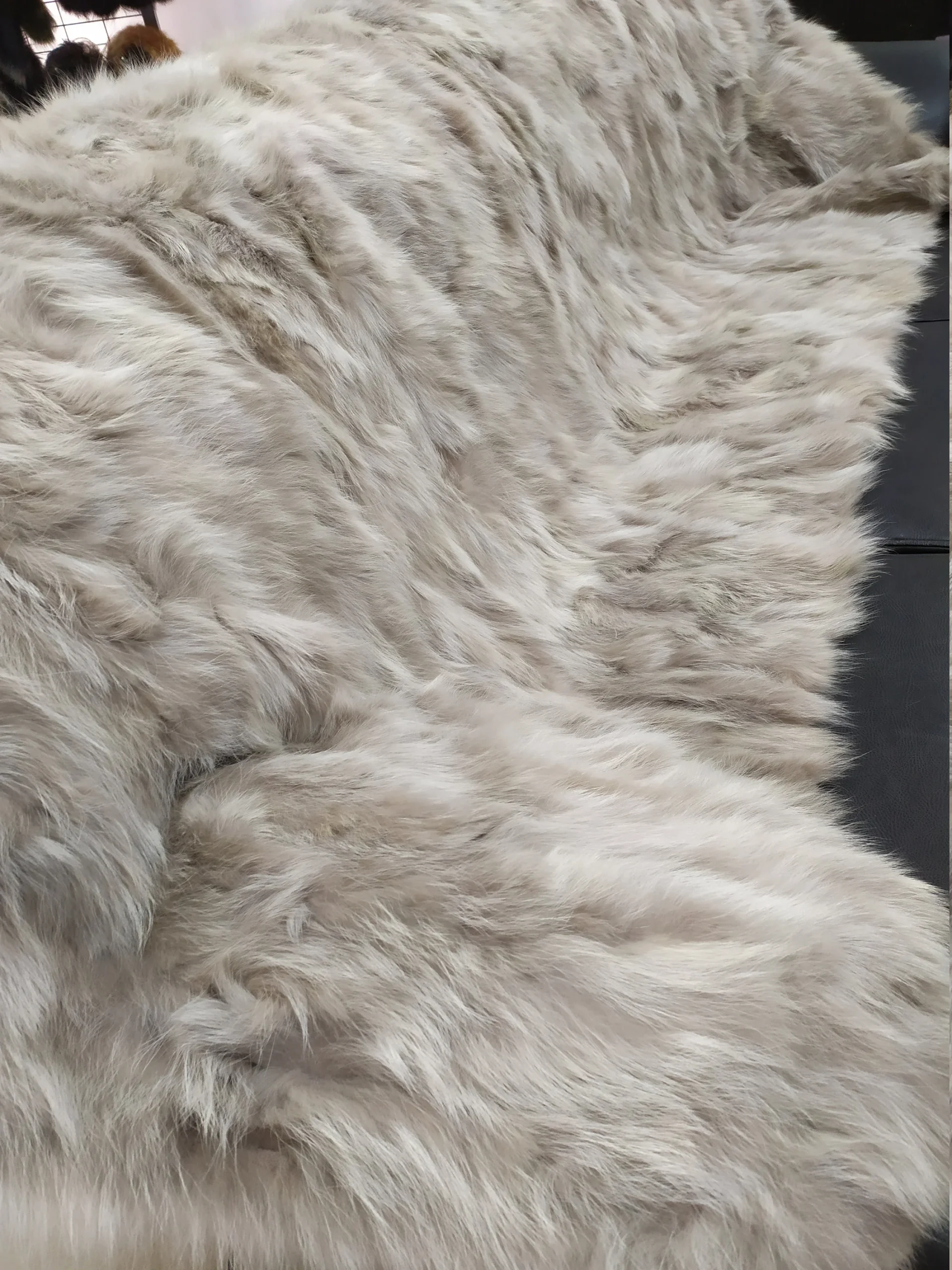 Real Finn Raccoon fur blanket throw light beige color, Home warmer