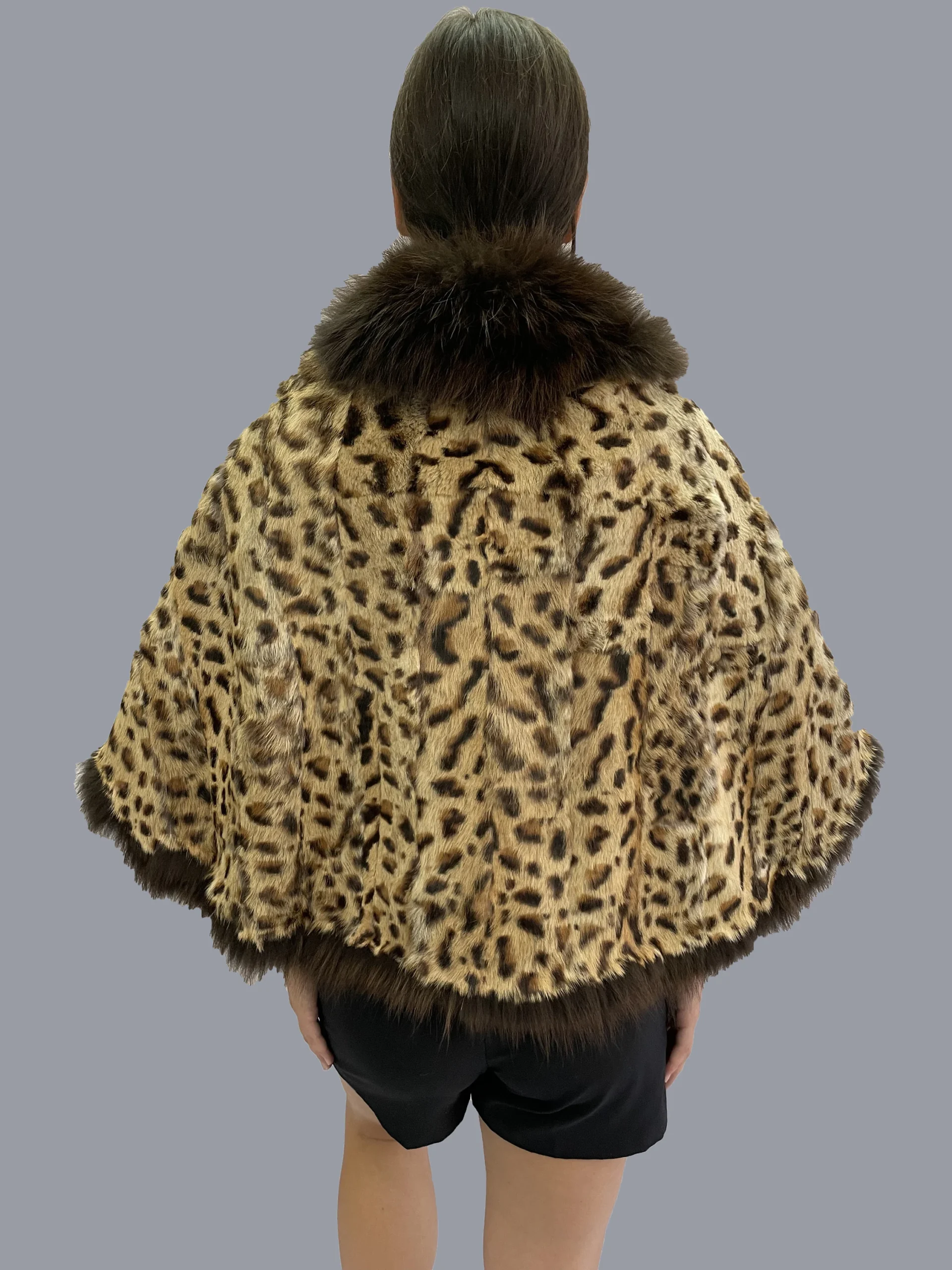 Leopard Rabbit Fur Bolero: Coyote Trim Evening Shawl - Image 2
