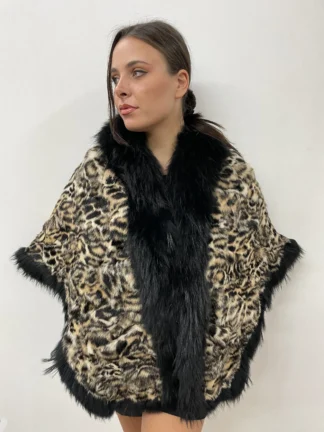 Leopard Rabbit Fur Cape Bolero: Raccoon Fur Trim Evening Shawl