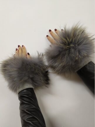 Real Fur gray Finn Raccoon cuffs with elastic on top/ Winter accessories