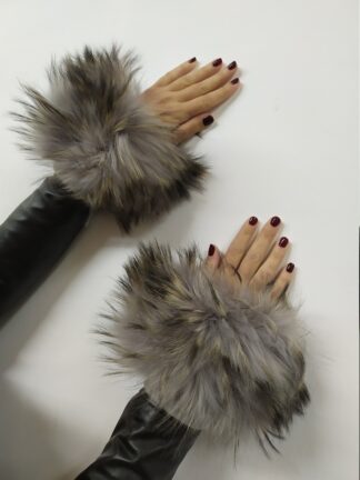 Real Fur gray Finn Raccoon cuffs with elastic on top/ Winter accessories