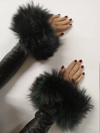 Real Fur Green Finn Raccoon cuffs with elastic on top/ Winter accessories