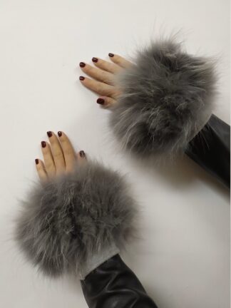 Real Fur gray Finn Raccoon cuffs with elastic on top/ Winter accessories