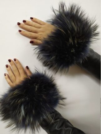 Real Fur Blue Finn Raccoon cuffs with elastic on top/ Winter accessories