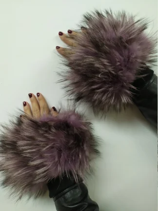 Real Fur purple  Finn Raccoon cuffs with elastic on top/ Winter accessories