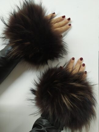 Real Fur Brown  Finn Raccoon cuffs with elastic on top/ Winter accessories
