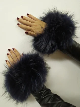 Real Fur Blue  Finn Raccoon cuffs with elastic on top/ Winter accessories