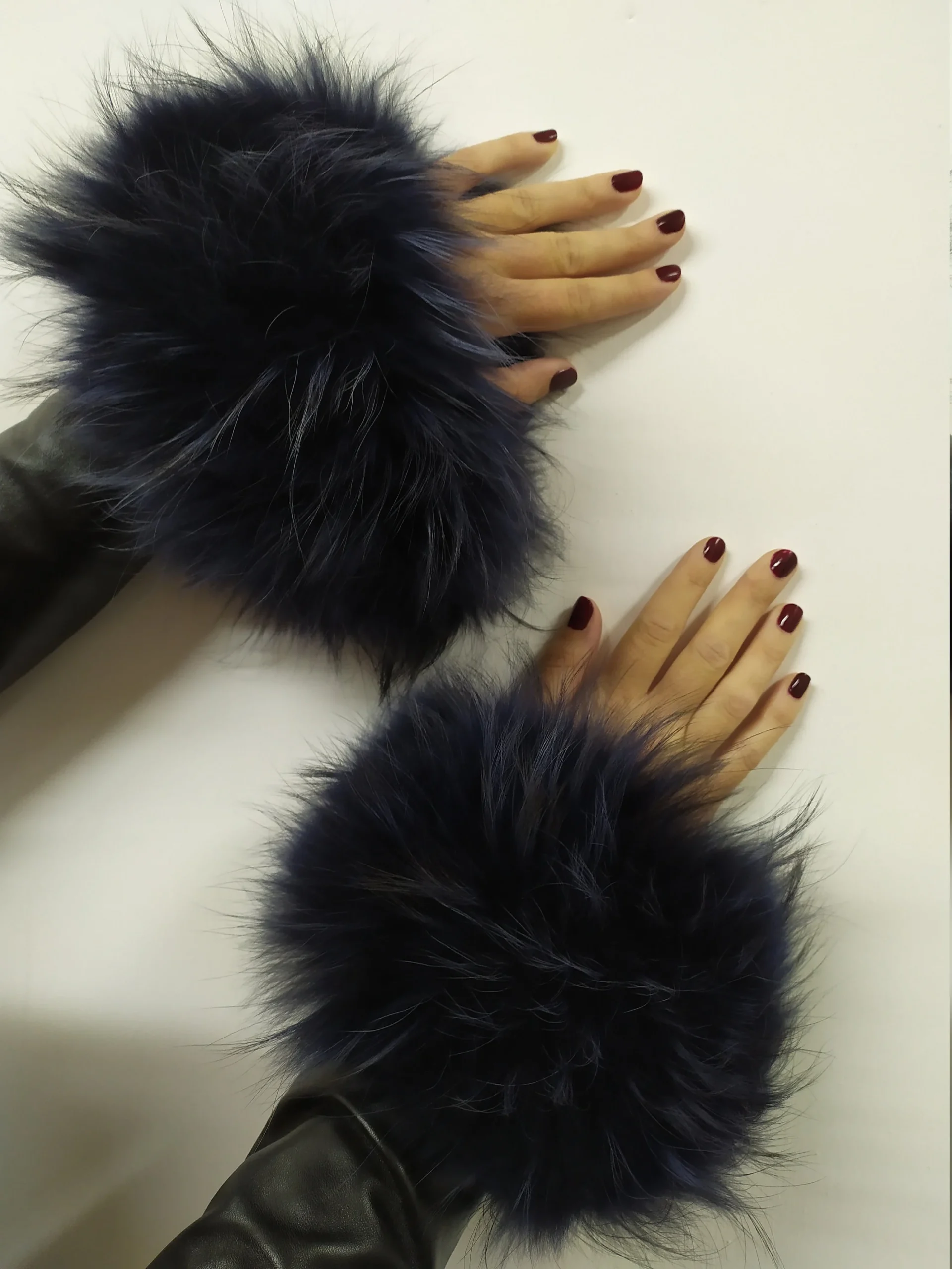 Real Fur Blue Finn Raccoon cuffs with elastic on top/ Winter accessories - Image 2