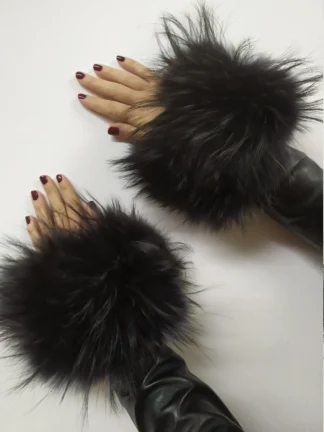 Real Fur dark blue  Finn Raccoon cuffs with elastic on top/ Winter accessories