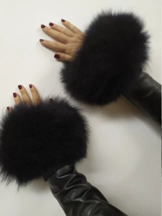 Real Fur dark blue black Finn Raccoon cuffs with elastic on top/ Winter accessories