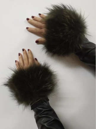 Real Fur green Finn Raccoon cuffs with elastic on top/ Winter accessories