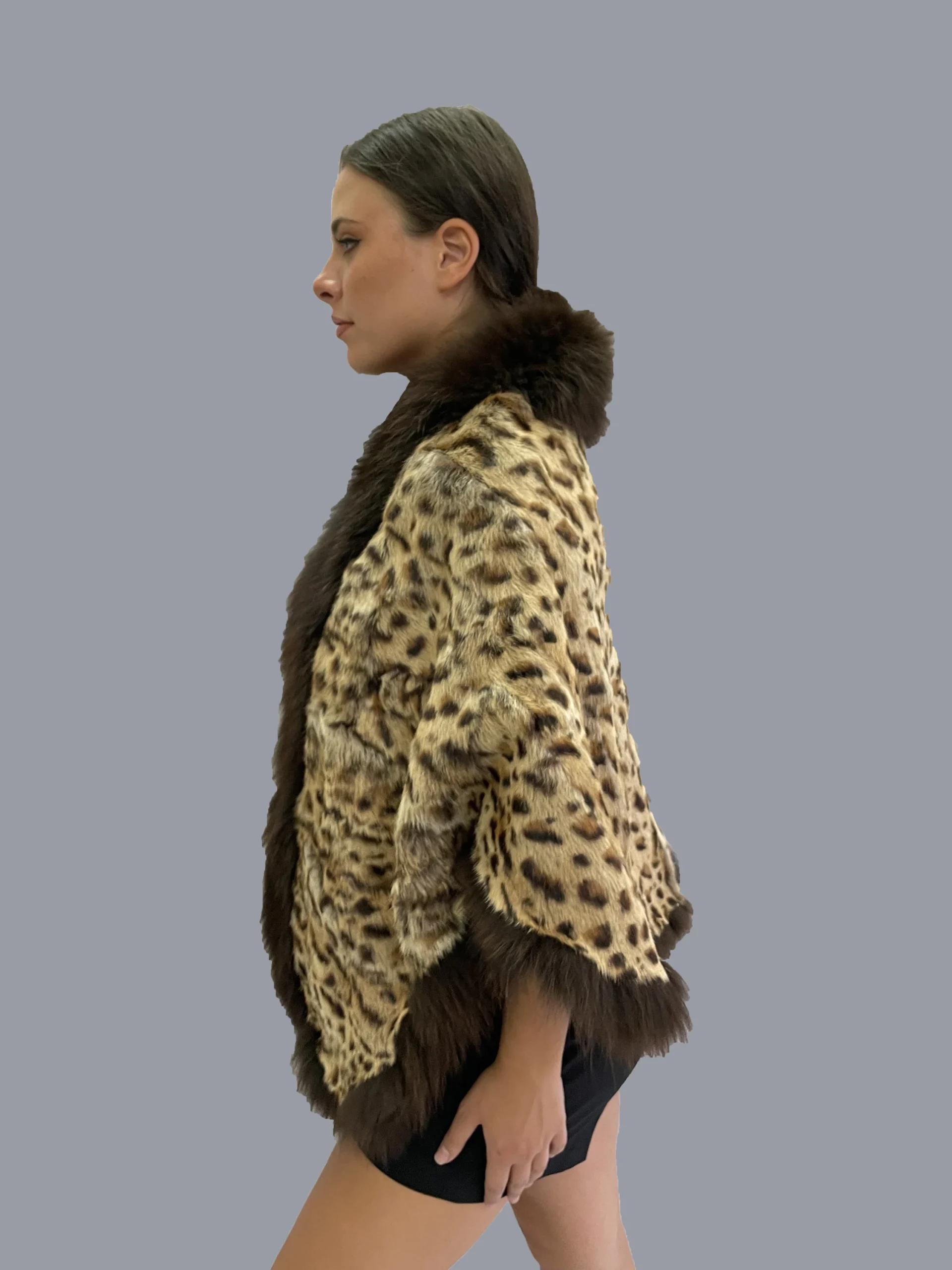 Leopard Rabbit Fur Bolero: Coyote Trim Evening Shawl - Image 3