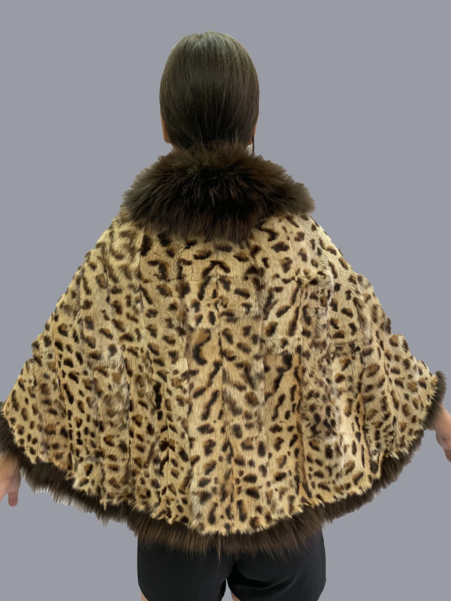 Leopard Rabbit Fur Bolero: Coyote Trim Evening Shawl - Image 4