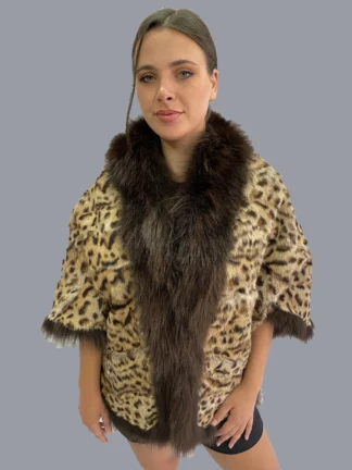 Leopard Rabbit Fur Bolero: Coyote Trim Evening Shawl