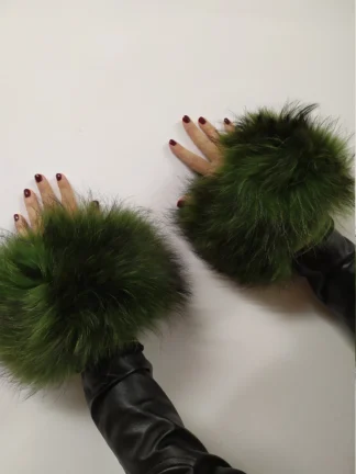Real Fur Green Finn Raccoon cuffs with elastic on top/ Winter accessories