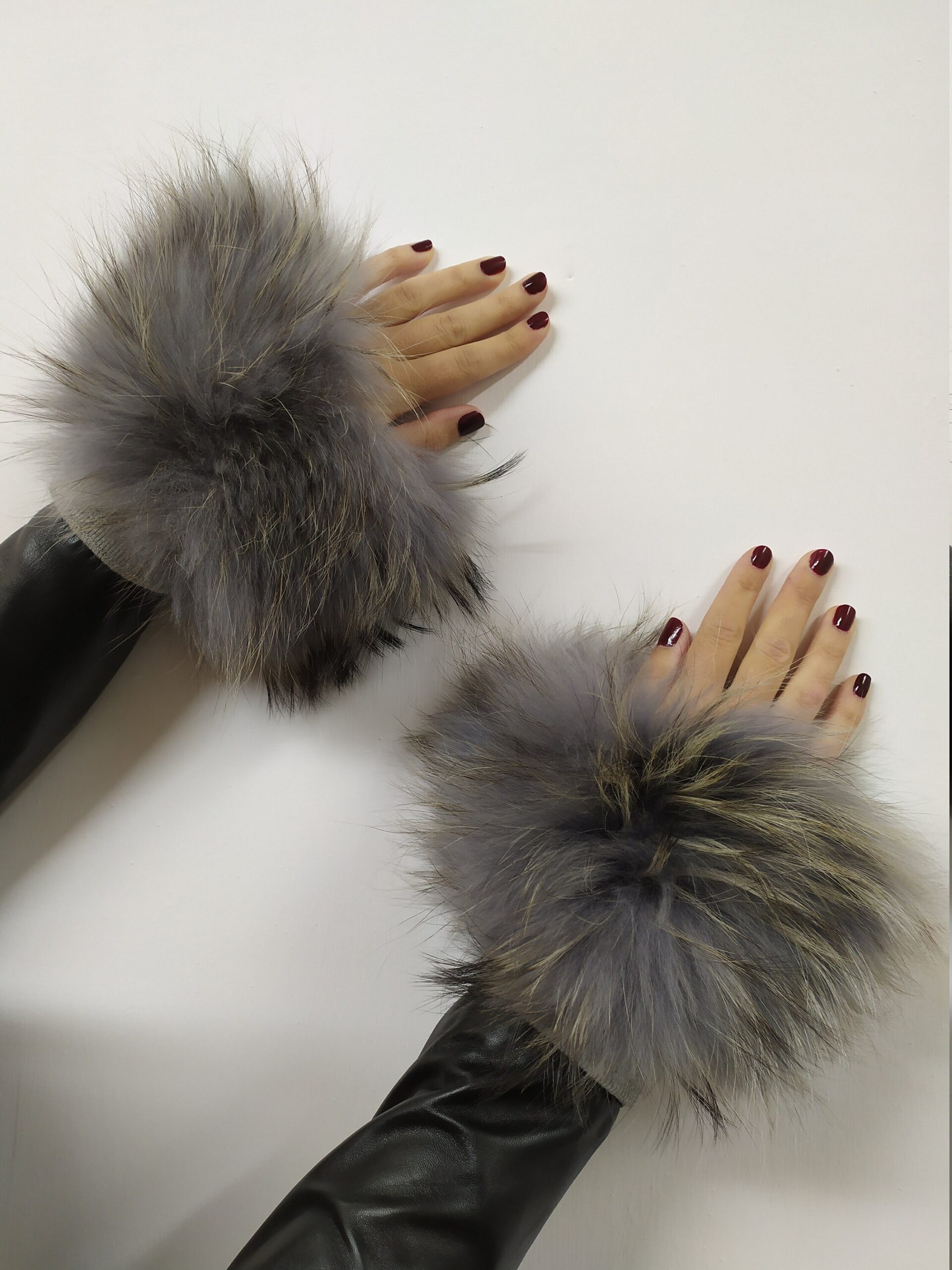 Real Fur gray Finn Raccoon cuffs with elastic on top/ Winter accessories - Image 2