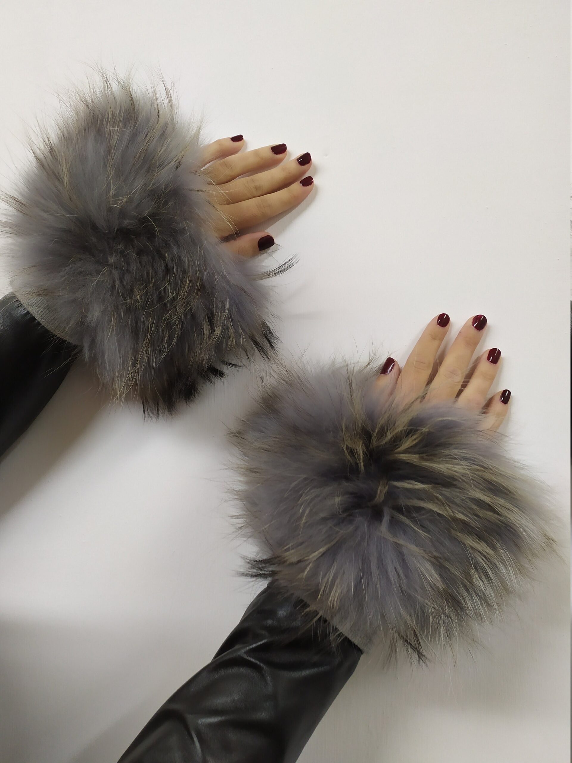 Real Fur gray Finn Raccoon cuffs with elastic on top/ Winter accessories - Image 3