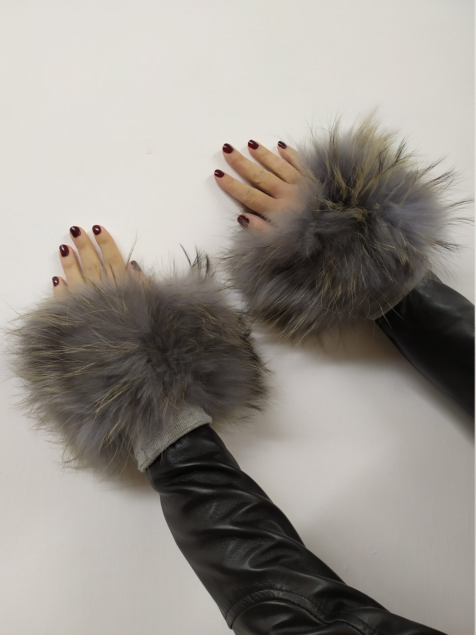 Real Fur gray Finn Raccoon cuffs with elastic on top/ Winter accessories - Image 4