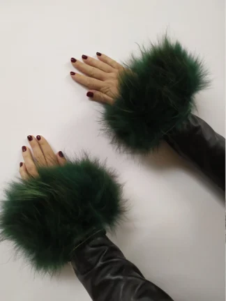 Real Fur Green Finn Raccoon cuffs with elastic on top/ Winter accessories