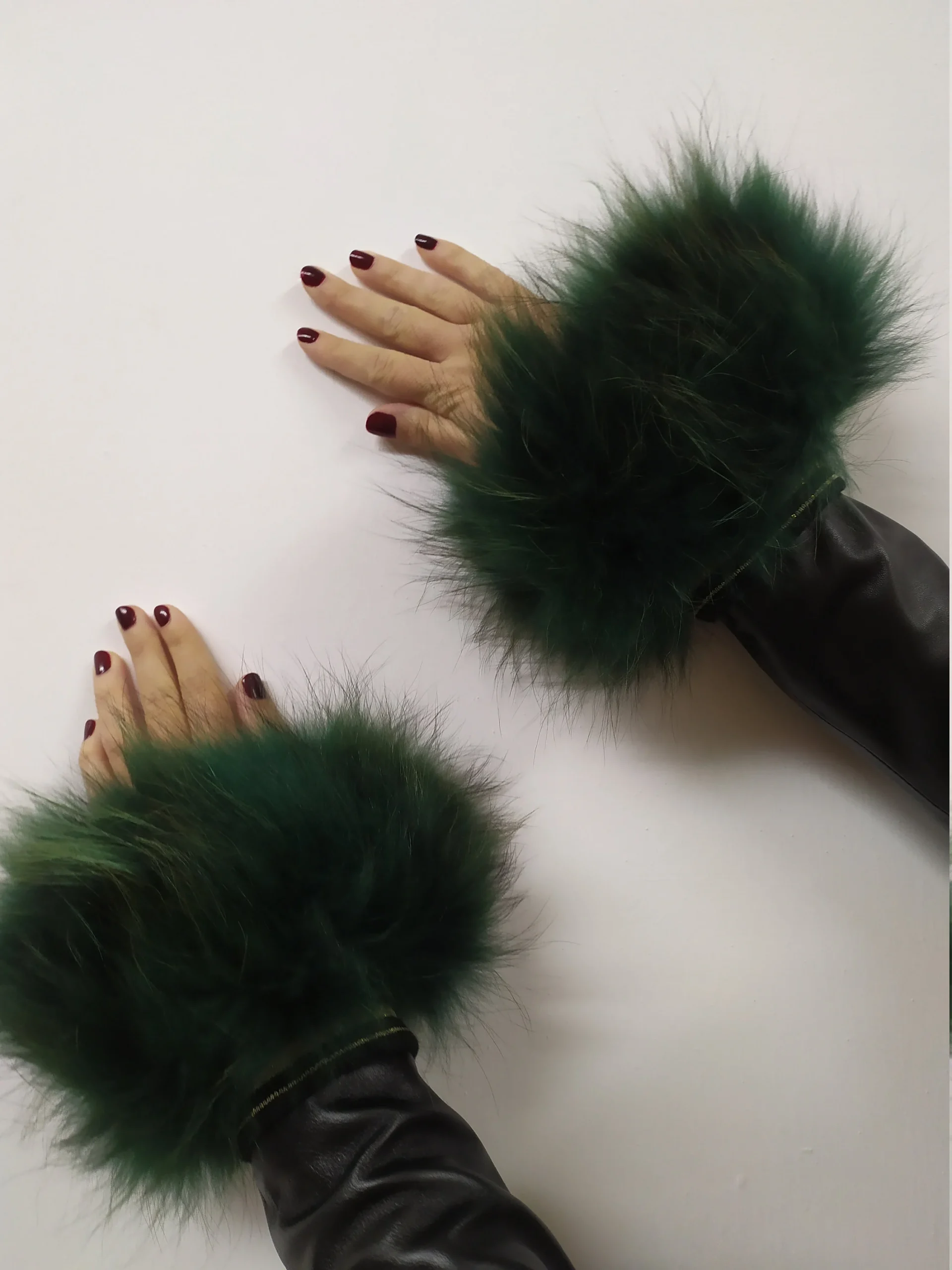 Real Fur Green Finn Raccoon cuffs with elastic on top/ Winter accessories - Image 2