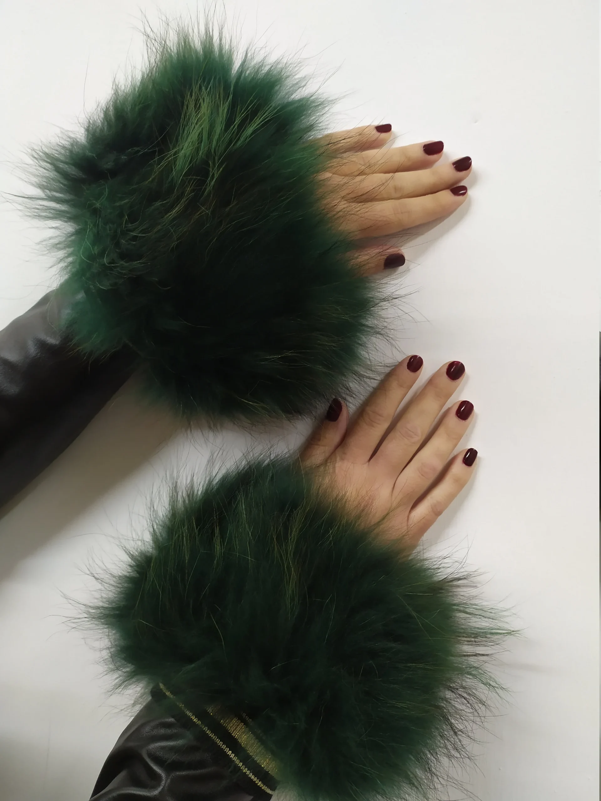 Real Fur Green Finn Raccoon cuffs with elastic on top/ Winter accessories - Image 3