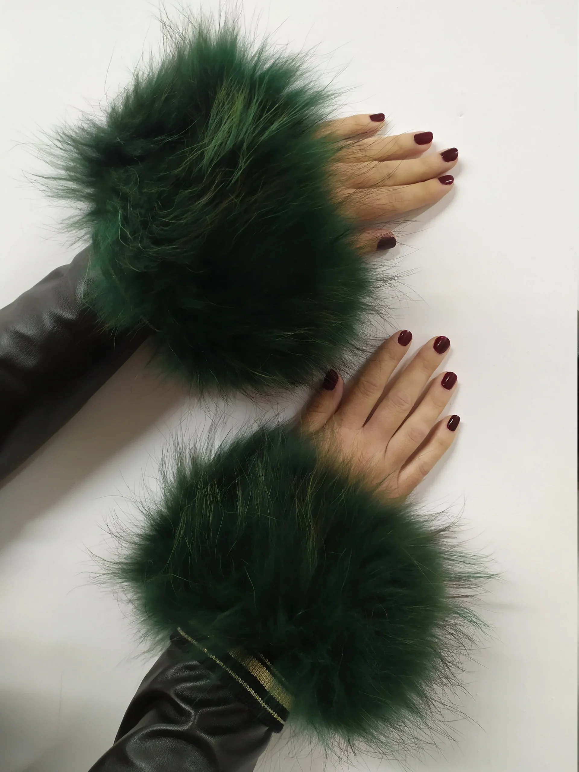 Real Fur Green Finn Raccoon cuffs with elastic on top/ Winter accessories - Image 4