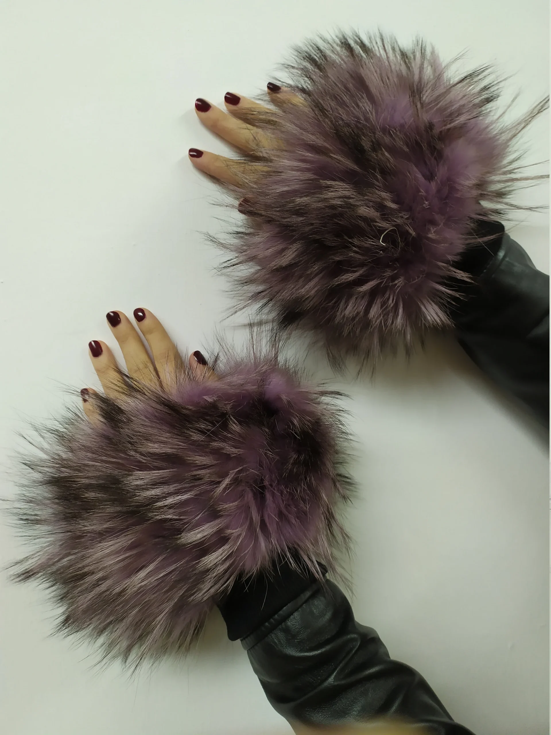 Real Fur purple Finn Raccoon cuffs with elastic on top/ Winter accessories - Image 2