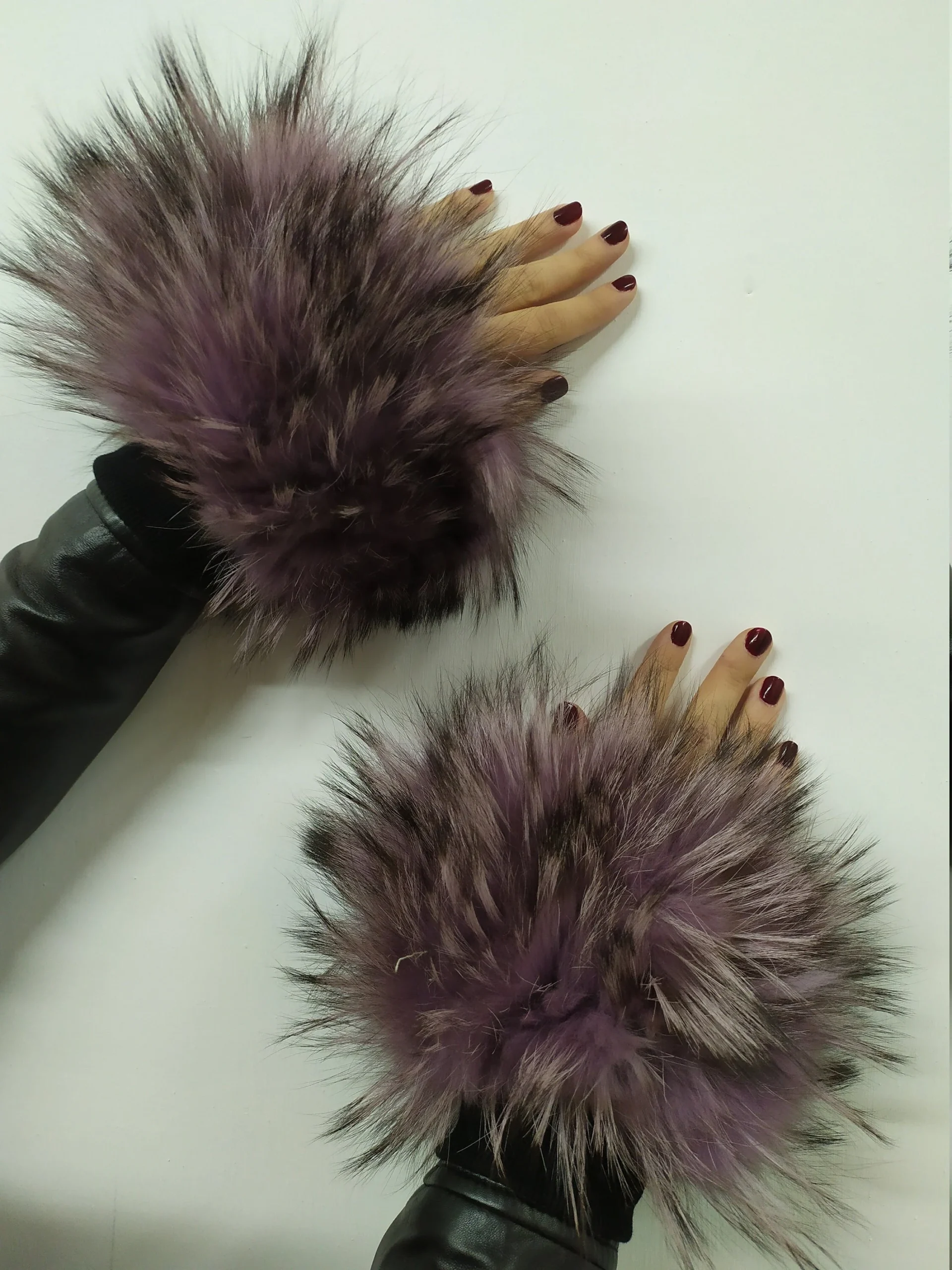Real Fur purple Finn Raccoon cuffs with elastic on top/ Winter accessories - Image 3