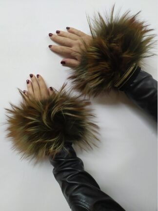 Real Fur green and brown Fox cuffs with elastic on top/ Winter accessories