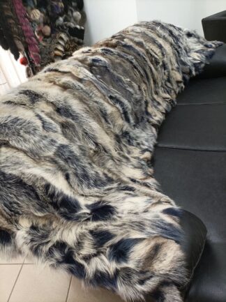 Real Fox fur blanket throw blue and white color, Home warmer
