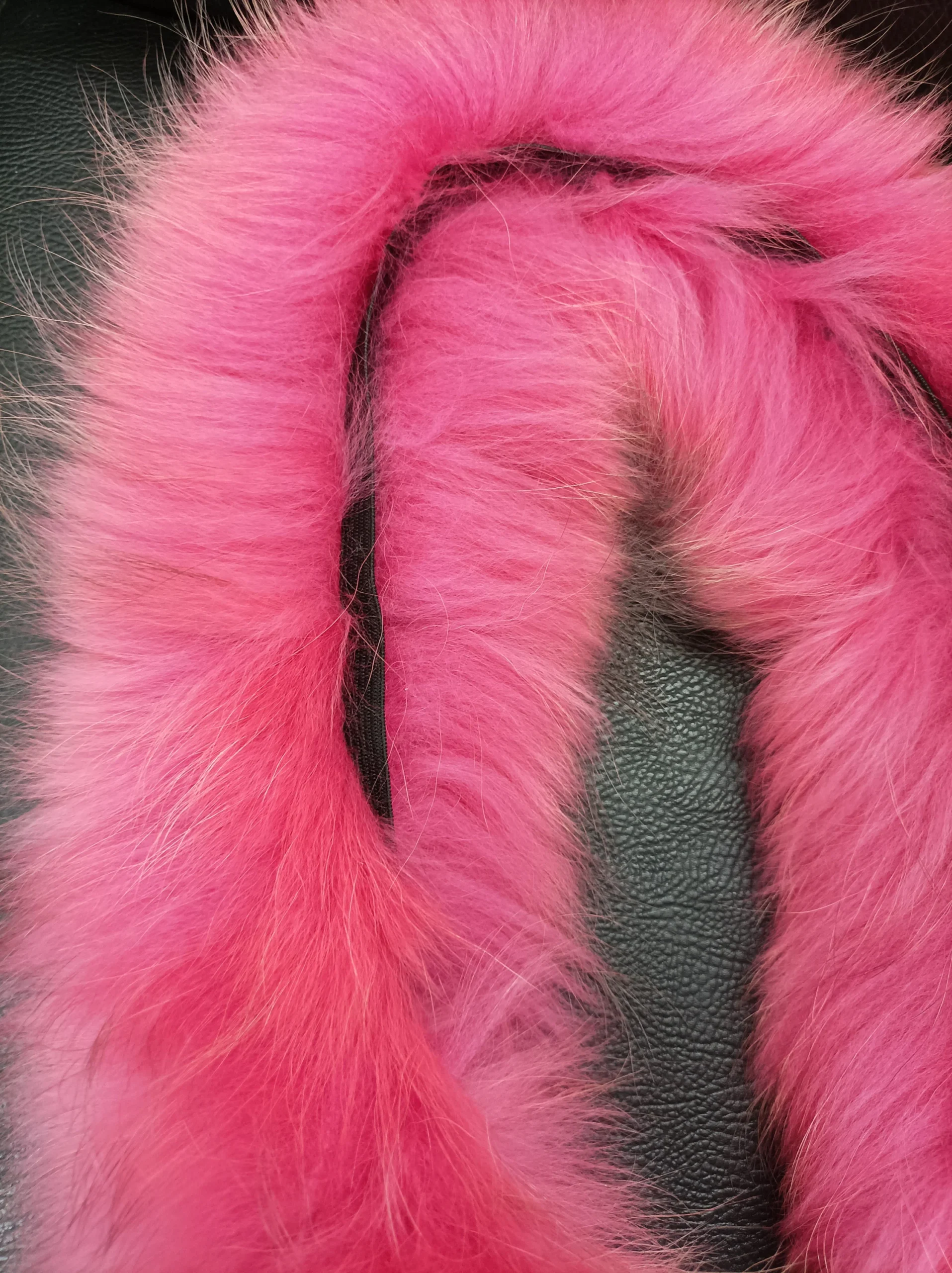 Fur hood trim, real finn raccoon hood trim,fuchsia color, fur collar, fur hood trim, fur scarf. - Image 2