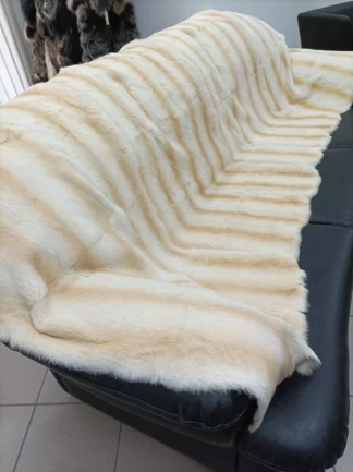 Real Rabbit fur shorn  blanket throw beige and gold color, Home warmer
