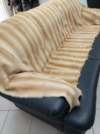 Real Rabbit fur shorn  blanket throw gold color, Home warmer