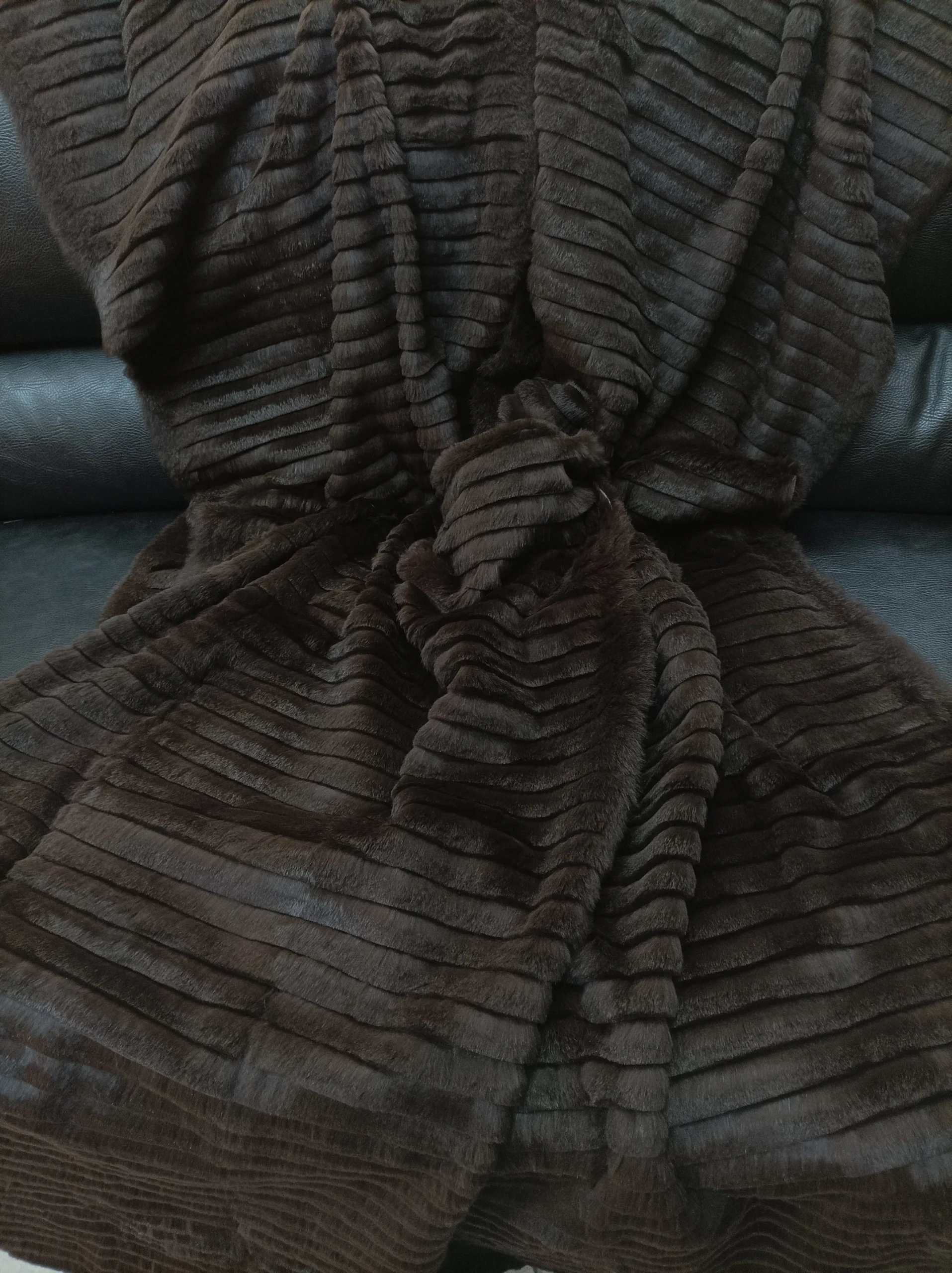 Real Rabbit fur shorn with patterns blanket throw brown color, Home warmer - Image 3