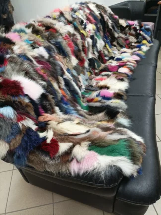 Real Fox fur blanket throw multicolor, Home warmer