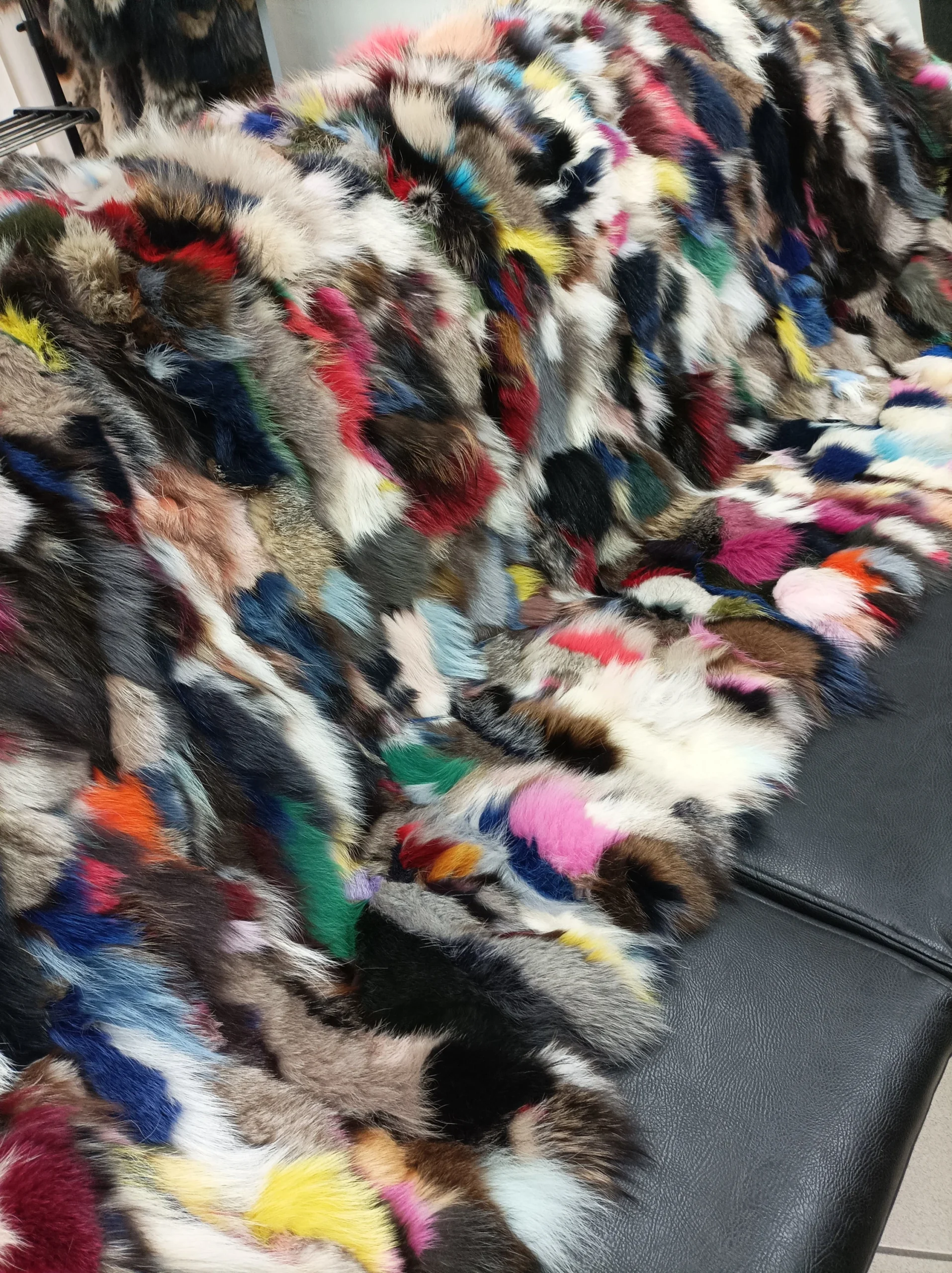 Real Fox fur blanket throw multicolor, Home warmer - Image 2