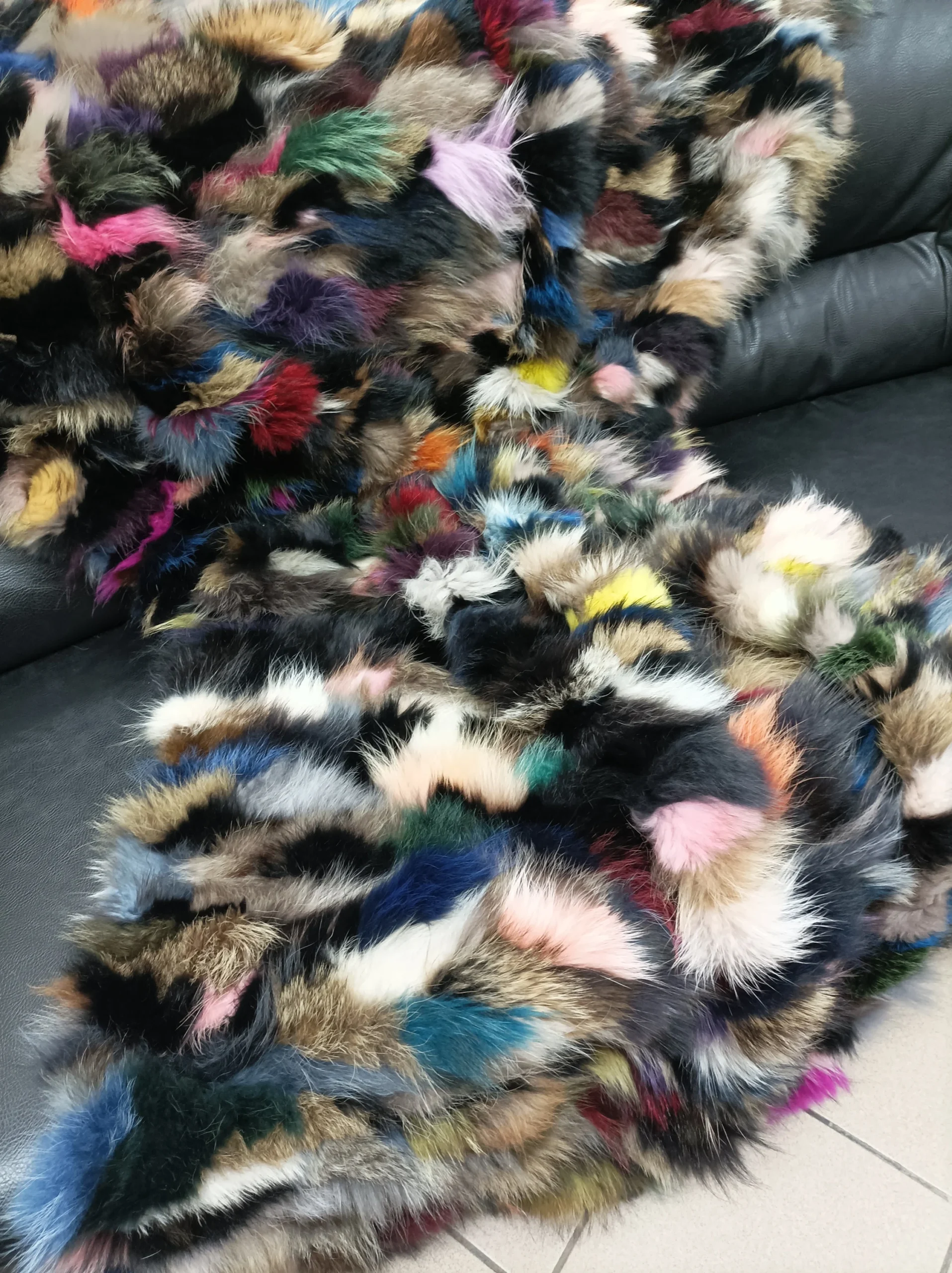 Real Finn raccoon and coyote fur blanket throw ,multicolor, Home warmer - Image 2