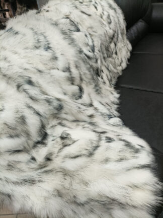 Real Finn raccoon fur blanket throw White and black color, Home warmer