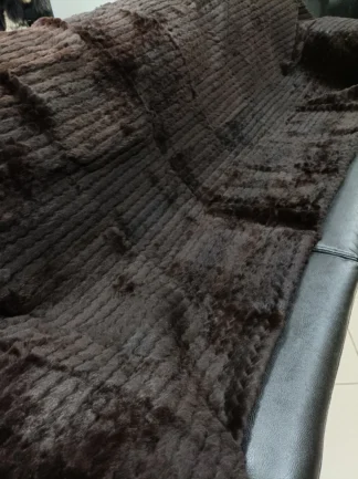 Real Rabbit fur shorn with patterns blanket throw brown color, Home warmer