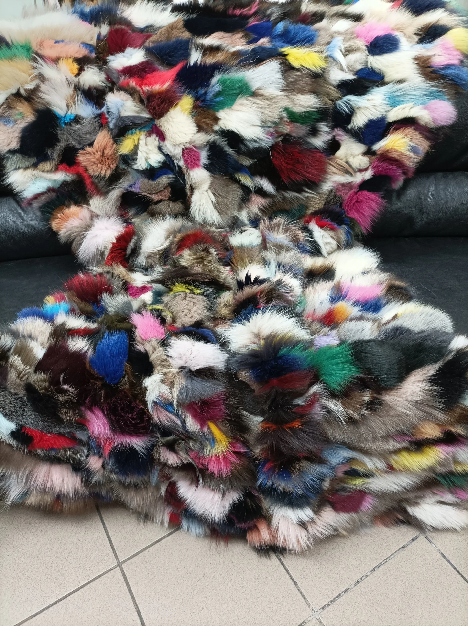 Real Fox fur blanket throw multicolor, Home warmer - Image 3