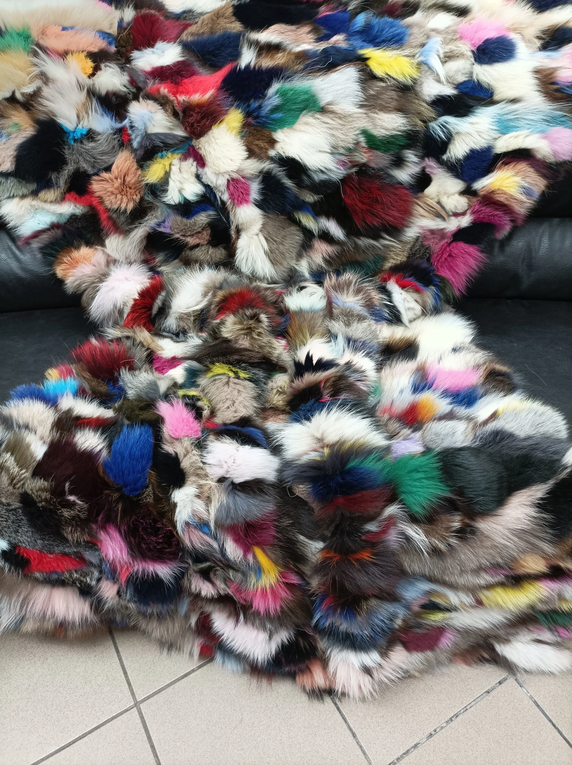 Real Fox fur blanket throw multicolor, Home warmer - Image 4