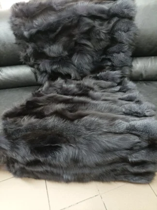 Real Fox Fur Blanket: Dark Gray Home Throw