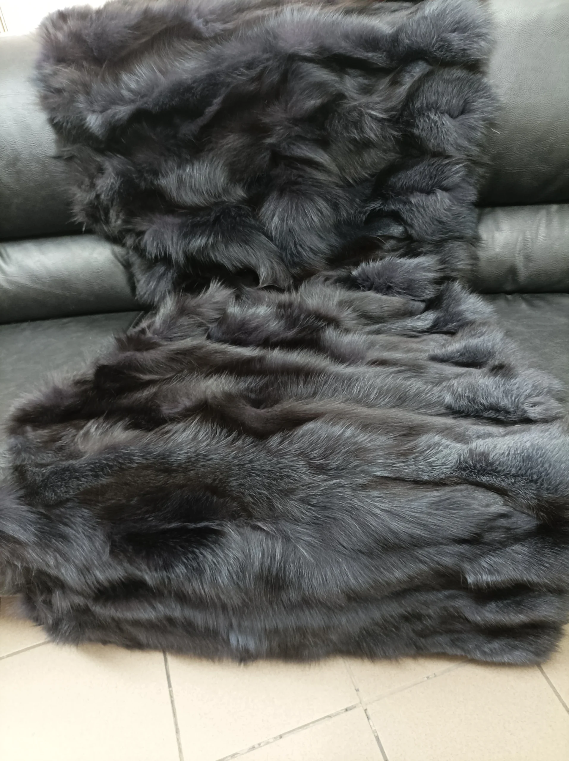 Real Fox Fur Blanket: Dark Gray Home Throw