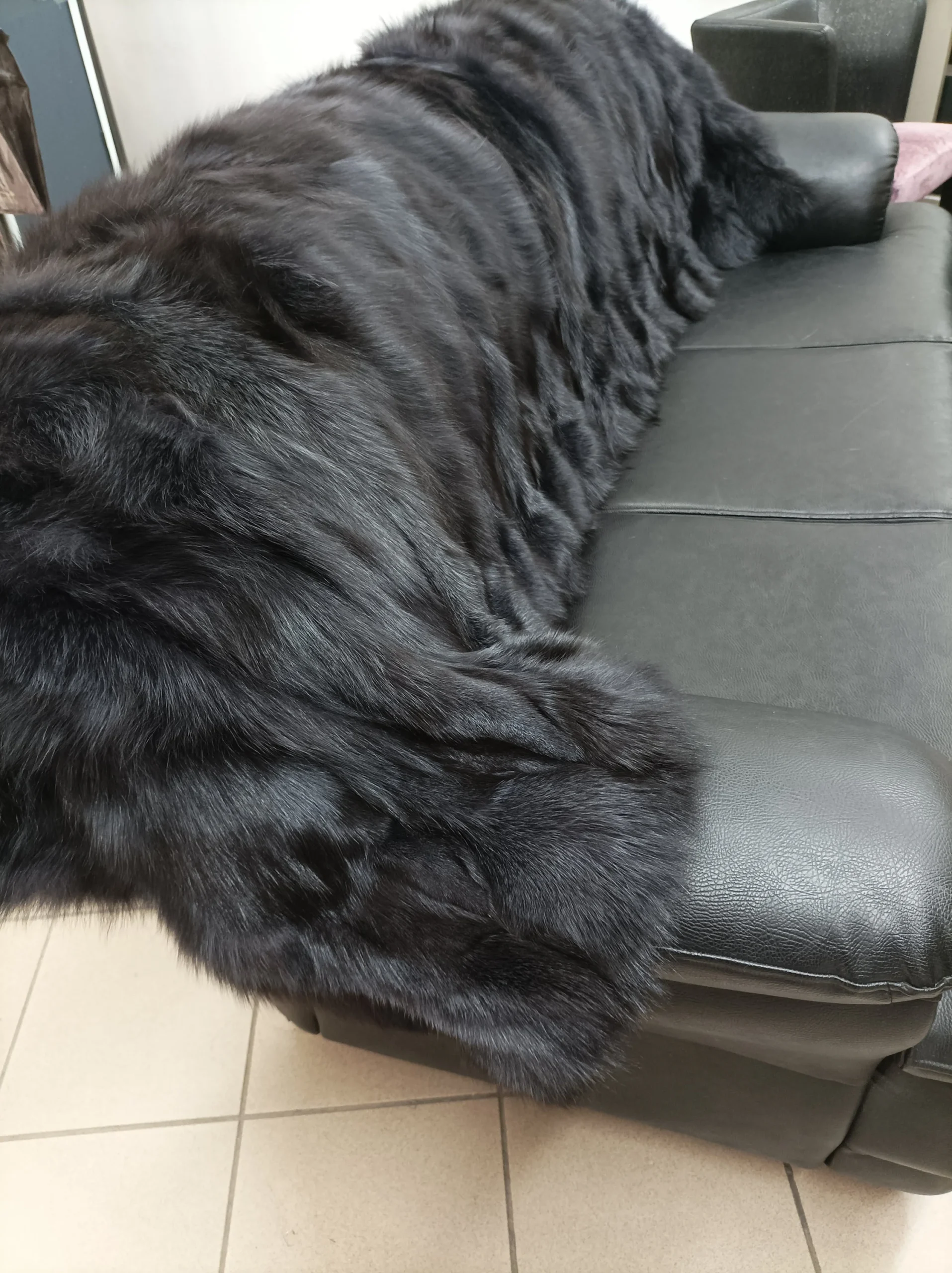 Real Fox Fur Blanket: Dark Gray Home Throw - Image 2