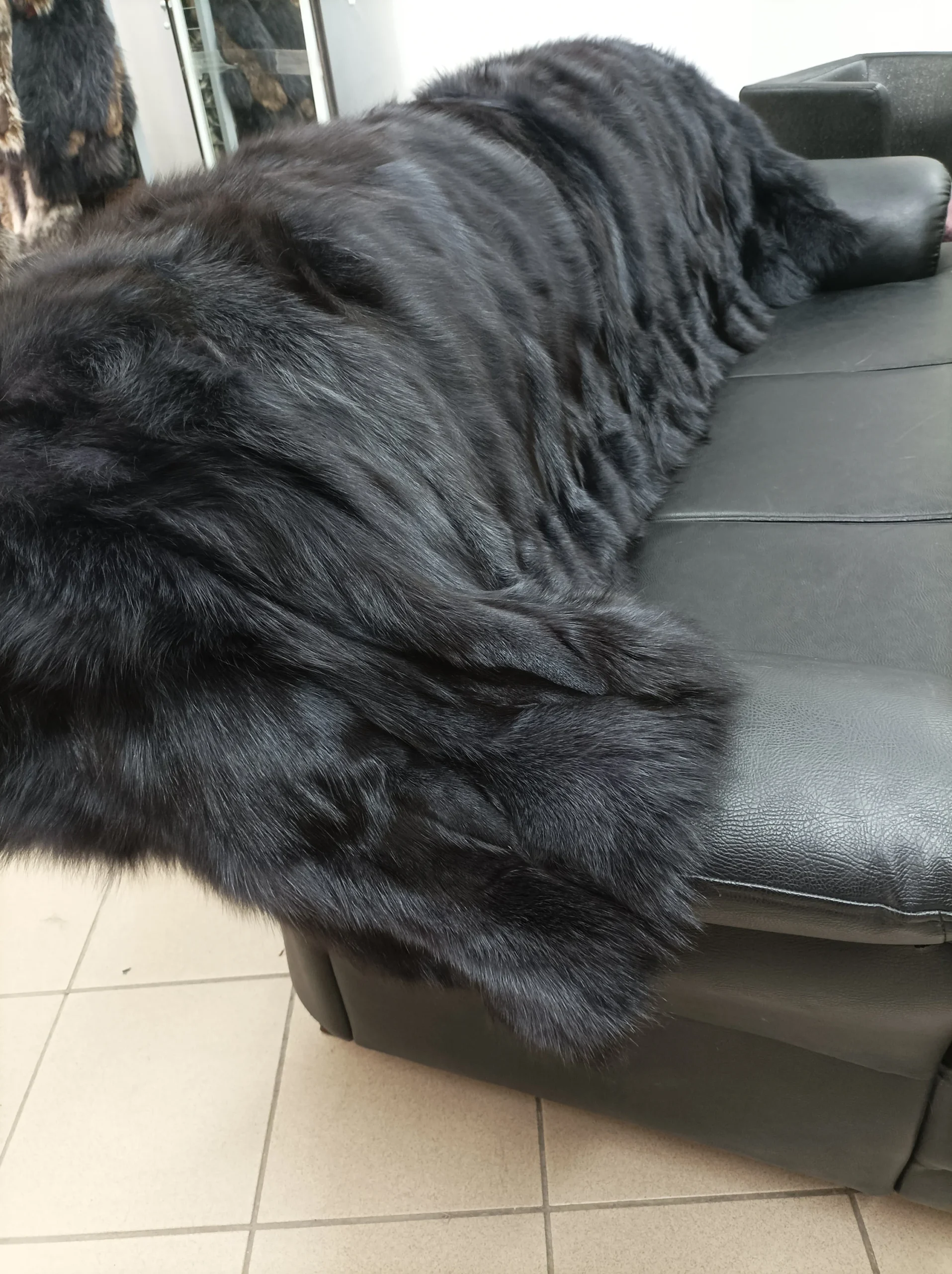 Real Fox Fur Blanket: Dark Gray Home Throw - Image 3
