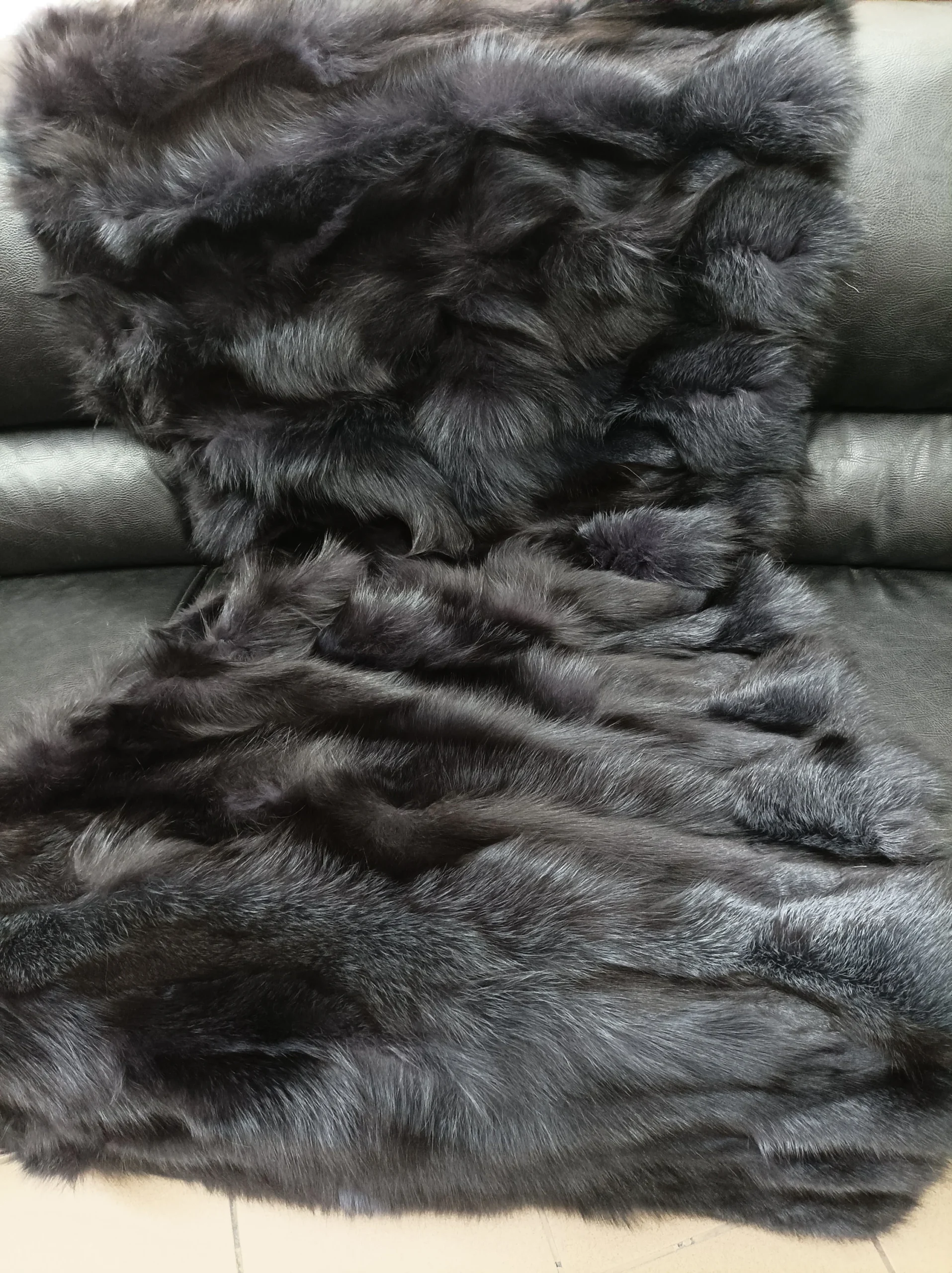 Real Fox Fur Blanket: Dark Gray Home Throw - Image 4
